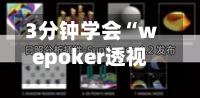 3分钟学会“wepoker透视开挂教程最新版”(辅助神器)开挂详细教程-第3张图片