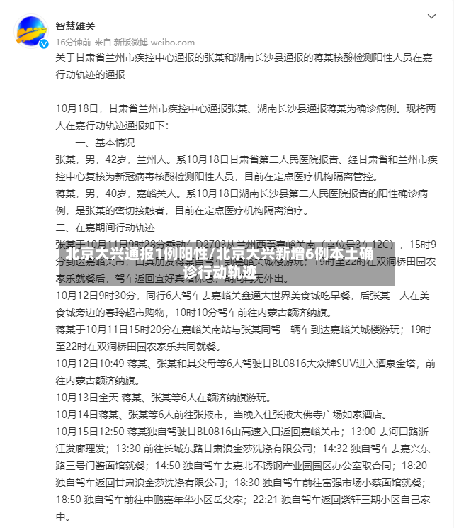北京大兴通报1例阳性/北京大兴新增6例本土确诊行动轨迹