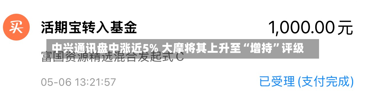 中兴通讯盘中涨近5% 大摩将其上升至“增持”评级-第2张图片