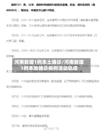 河南新增1例本土确诊/河南新增1例本地确诊病例活动轨迹