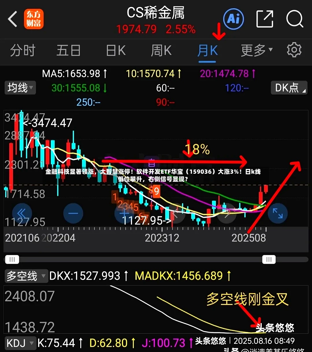 金融科技显著领涨，大智慧涨停！软件开发ETF华宝（159036）大涨3%！日k线低位攀升，右侧信号显现？-第3张图片