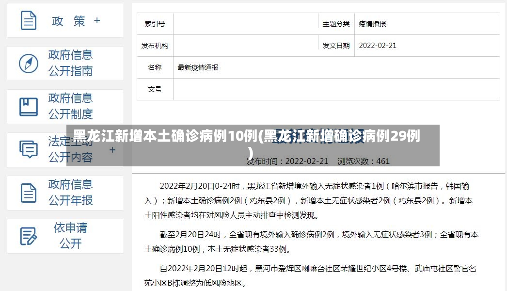 黑龙江新增本土确诊病例10例(黑龙江新增确诊病例29例)