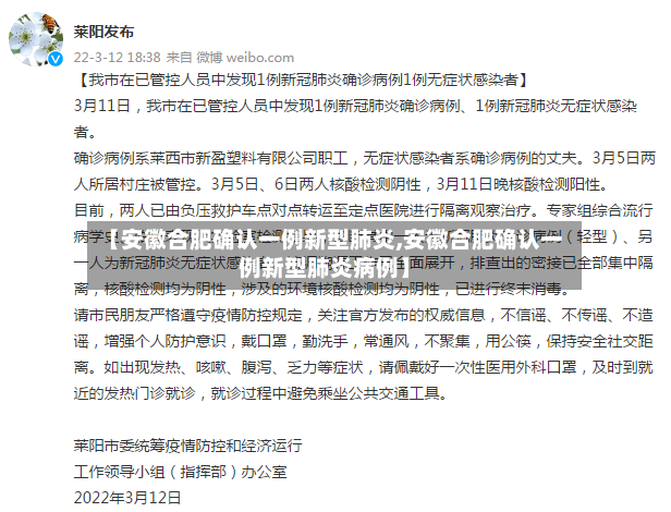 【安徽合肥确认一例新型肺炎,安徽合肥确认一例新型肺炎病例】