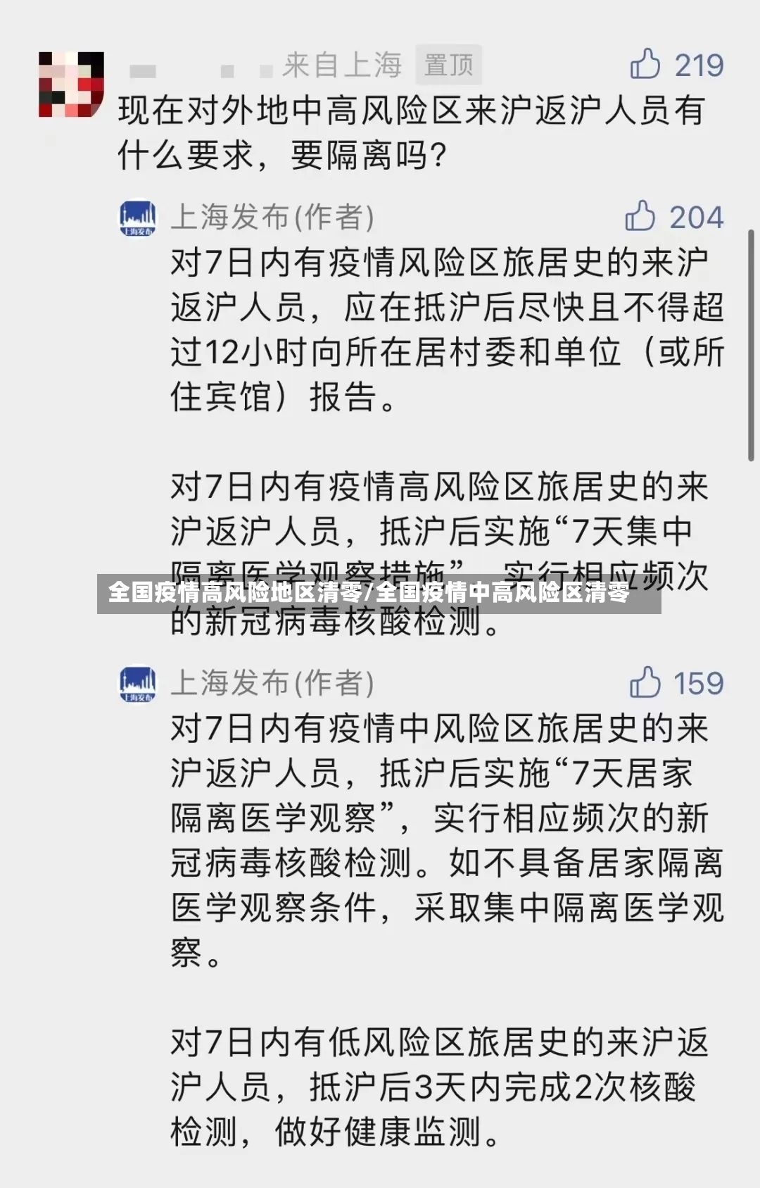 全国疫情高风险地区清零/全国疫情中高风险区清零