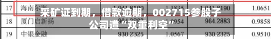 采矿证到期，借款逾期，002715参股子公司遭“双重利空”