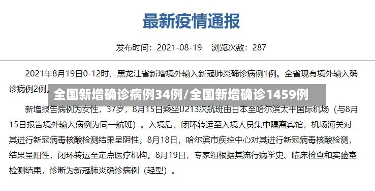 全国新增确诊病例34例/全国新增确诊1459例