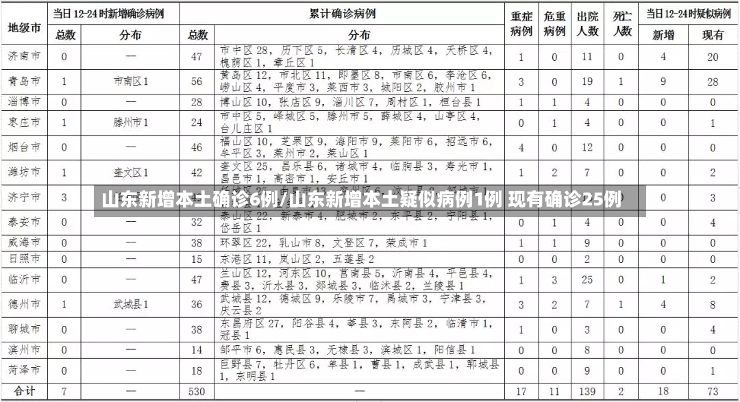 山东新增本土确诊6例/山东新增本土疑似病例1例 现有确诊25例