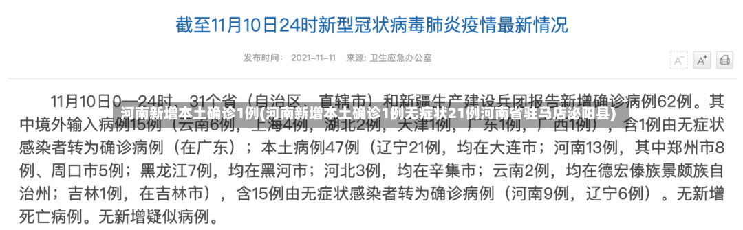 河南新增本土确诊1例(河南新增本土确诊1例无症状21例河南省驻马店泌阳县)