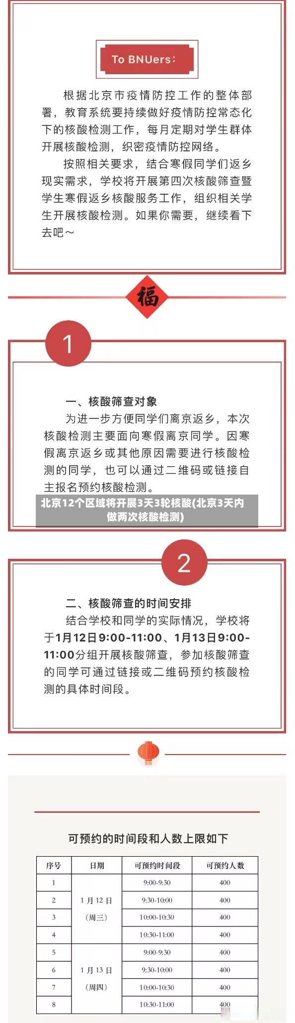 北京12个区域将开展3天3轮核酸(北京3天内做两次核酸检测)